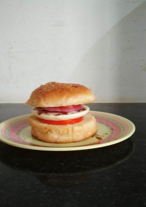 A picture of Sunny sideup egg burger.