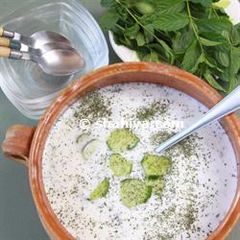 A picture of Cucumber Salad with Yoghurt and crushed Mint.