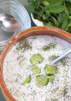 A picture of Cucumber Salad with Yoghurt and crushed Mint.