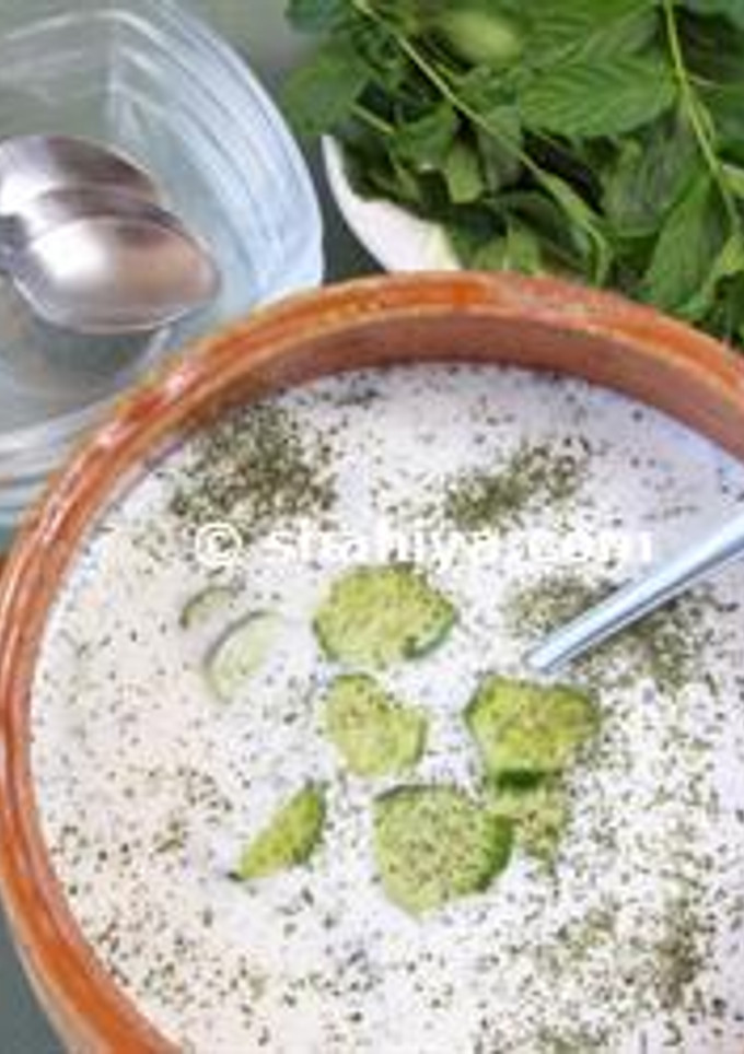 A picture of Cucumber Salad with Yoghurt and crushed Mint.
