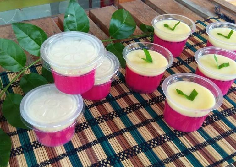 Cara meramu 🌼 Puding Buah Naga Vla Vanila 🌼 , Enak