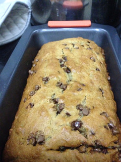 A picture of Eggless Banana Choco Chip Bread.