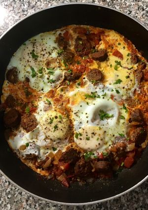 A picture of Baked Eggs with Chorizo (My Way).