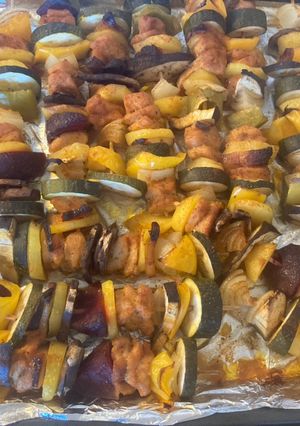 Pulyka rablóhús avagy pulykasaslik céklával, gombával és császárszalonnával spékelve recept fotója