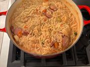 A picture of vegetable sauce with offal