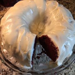 Red Velvet Chocolate Chip Cake w/Cream Cheese Icing A picture of Red Velvet Chocolate Chip Cake w/Cream Cheese Icing.