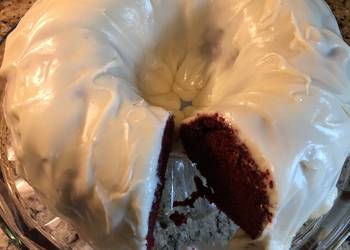 Fresh, Serving Recipe Red Velvet Chocolate Chip Cake wCream Cheese Icing Savory Delicious