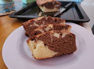 Una foto de Budín marmolado de chocolate y vainilla