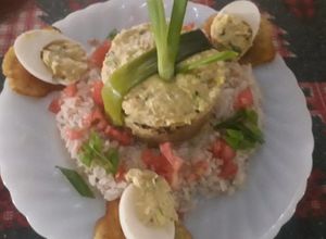 Una foto de Timbal de pescado Morena salada