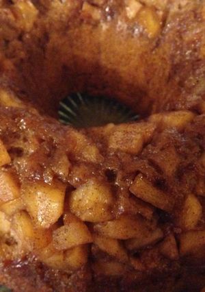 A picture of Upside down apple spice cake.