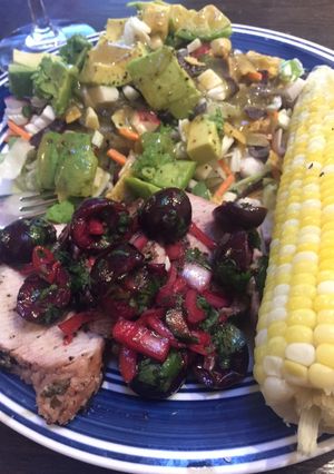 A picture of Pork Tenderloin with Cherry Salsa.