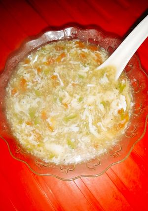A picture of Hot and sour soup 🥕🥚🍵.