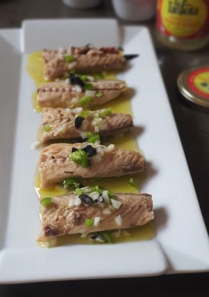 A picture of Andalusian Mackerel in Oil with Chopped Salad.