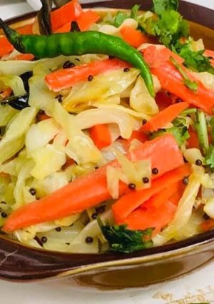 A picture of Cabbage carrot sambharo warm salad.