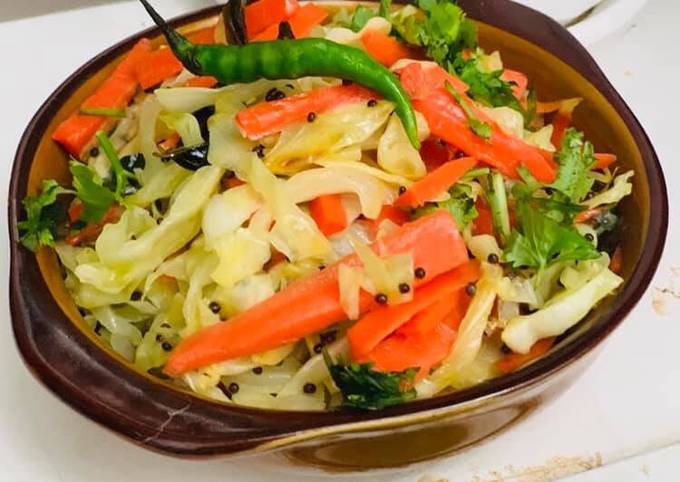 Simple Way to Make Super Quick Homemade Cabbage carrot sambharo warm salad