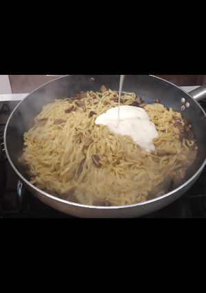 A picture of Tagliolini with Porcini Mushrooms and Taleggio Cream.