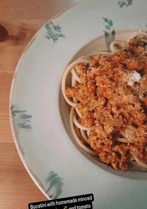 Φωτογραφία της συνταγής Bucatini (μακαρόνια) με κιμά κοτόπουλο (φτιαγμένο στο σπίτι)