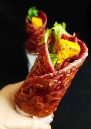A picture of Beetroot Paneer Roll.