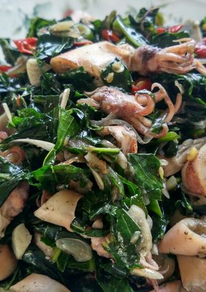 Foto resep Tumis Daun Pepaya Jepang & Cumi Asin
