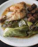 Contramuslos de pollo con pimientos italiamos y champiñones