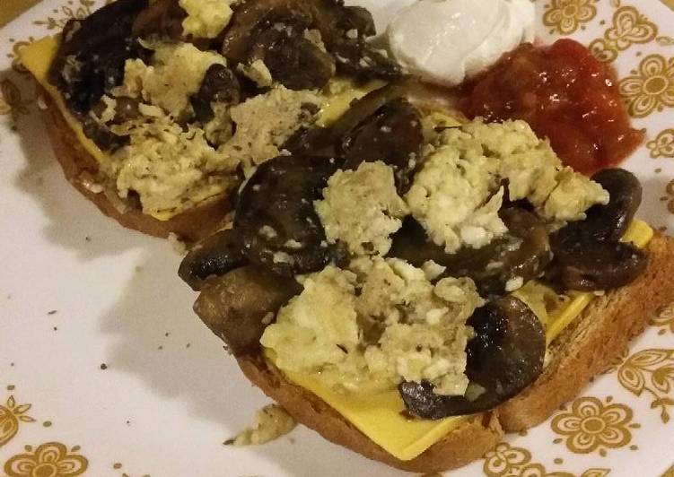 Mushroom Scrambled Eggs over Toast