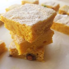 A picture of Mango Blondie Bars with M&Ms.