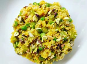 Foto di Miglio alla curcuma con asparagi, piselli e pistacchi