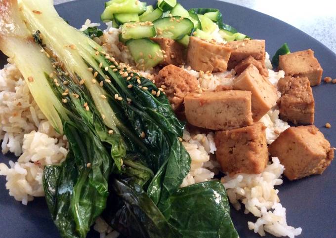 Tofu & Grilled Pak Choi & Sweet and Sour Cucumber