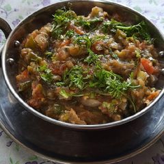 A picture of Khandeshi spicy green brinjal Bharta.