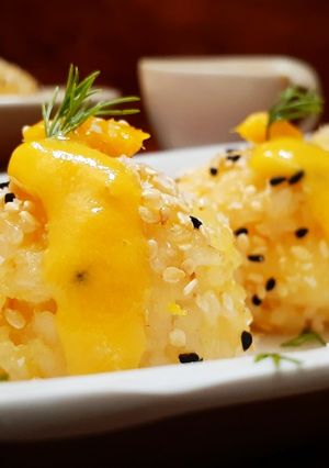 A picture of Mango Sushi Balls.
