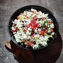 A picture of Brown rice chana salad.