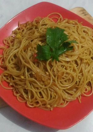 Foto resep Spaghetti saos pedas manis homemade ala bunda Raffa