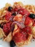 Homemade Orecchiette with Anchovies, Cherry Tomatoes, and Black Olives