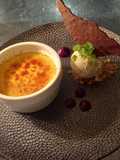 Caramel Infused Crème Brûlée with Vanilla Ice Cream
