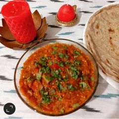 A picture of Baingan bharta & Jowar bhakri.
