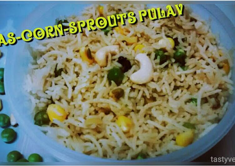 Peas Corn 'n' Sprouts Pulav,Easy Pulav Recipe