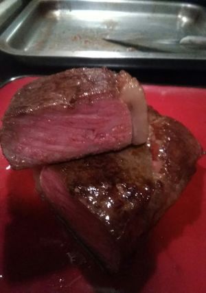 A picture of From the freezer to table strip steak.