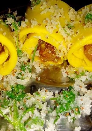 A picture of Raw mango khandvi.