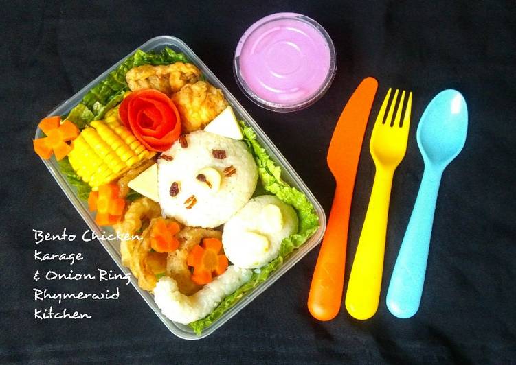 Langkah Mudah untuk Menyiapkan Chicken Karage Bento &amp; Onion Ring, Menggugah Selera