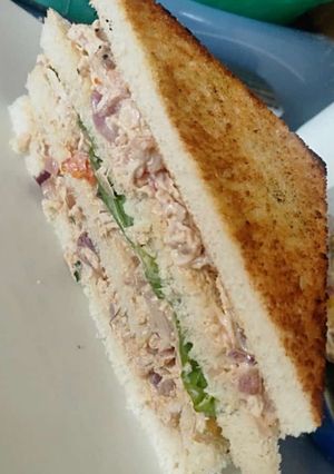 A picture of Chicken and tuna sandwich.