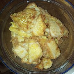 A picture of Ugali fried with eggs#mystaplefoodrecipecontest.
