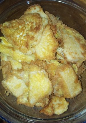 A picture of Ugali fried with eggs#mystaplefoodrecipecontest.