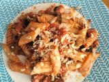 Macarrones con salchicha/longaniza y berenjenas