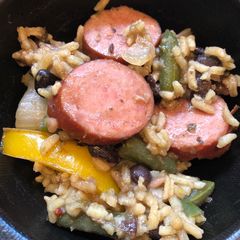 A picture of One Pot Kielbasa with Black Beans and Rice 🍚.