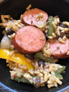 A picture of One Pot Kielbasa with Black Beans and Rice 🍚.
