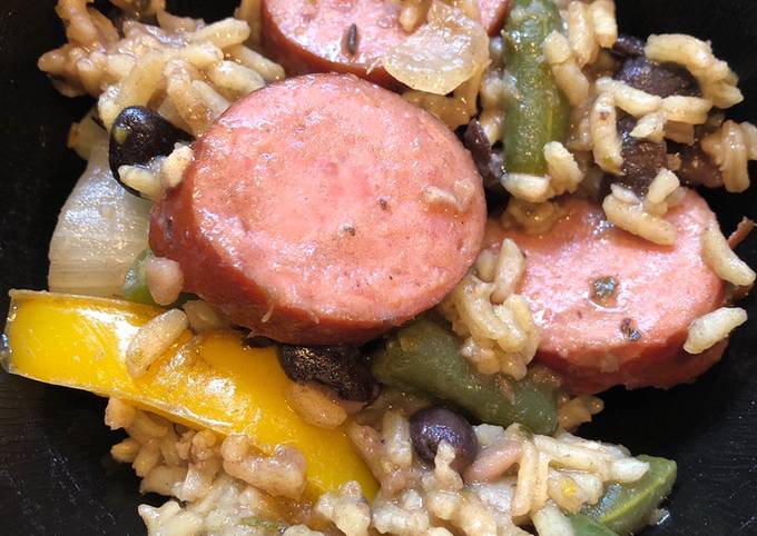 Recipe of Super Quick Homemade One Pot Kielbasa with Black Beans and Rice 🍚
