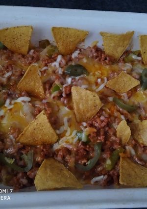 A picture of Mexican Enchilada with Nachos.