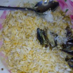 Rice and smoked fish A picture of Rice and smoked fish.