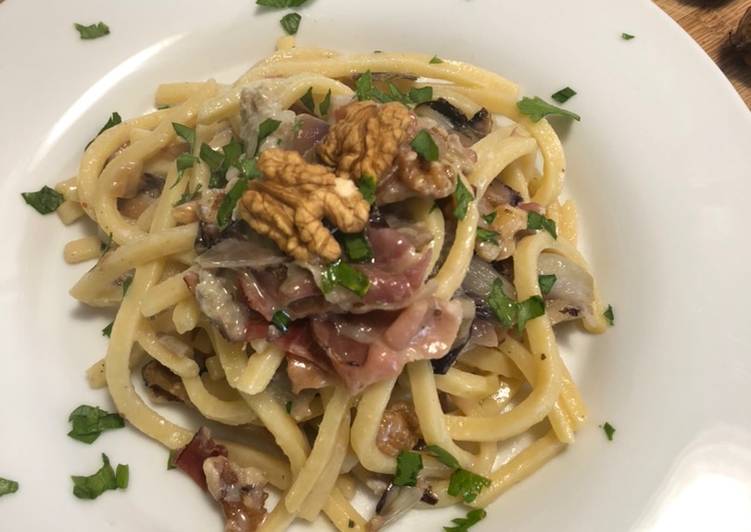 Scialatielli radicchio speck e gorgonzola