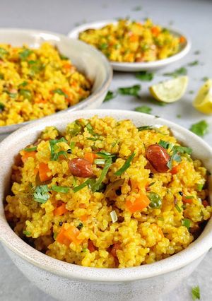 A picture of Dalia upma/ broken wheat upma.